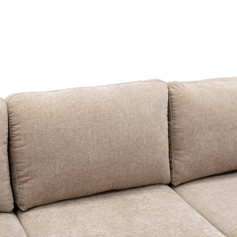 U-Shape Sectional Sofa: 110.6" Wide 3-Piece Upholstered Sectional with Chaise Longue(Camel Polyester Blend)