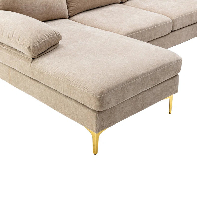 U-Shape Sectional Sofa: 110.6" Wide 3-Piece Upholstered Sectional with Chaise Longue(Camel Polyester Blend)