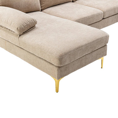 U-Shape Sectional Sofa: 110.6" Wide 3-Piece Upholstered Sectional with Chaise Longue(Camel Polyester Blend)