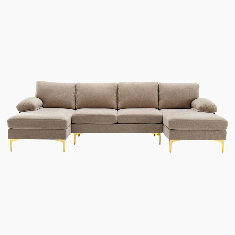 U-Shape Sectional Sofa: 110.6" Wide 3-Piece Upholstered Sectional with Chaise Longue(Camel Polyester)