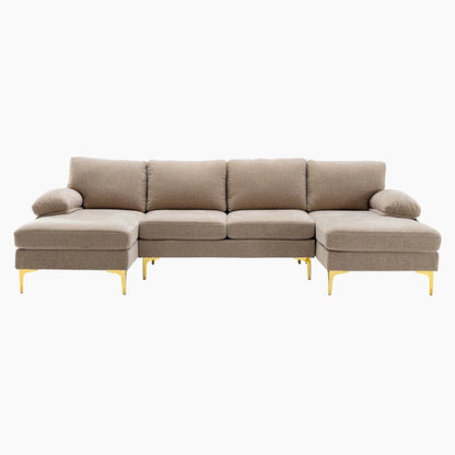 U-Shape Sectional Sofa: 110.6" Wide 3-Piece Upholstered Sectional with Chaise Longue(Camel Polyester)