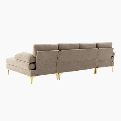 U-Shape Sectional Sofa: 110.6" Wide 3-Piece Upholstered Sectional with Chaise Longue(Camel Polyester)