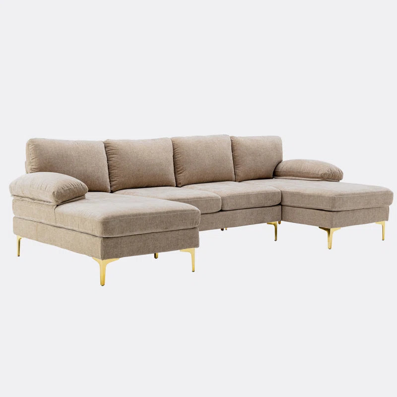 U-Shape Sectional Sofa: 110.6" Wide 3-Piece Upholstered Sectional with Chaise Longue(Camel Polyester)