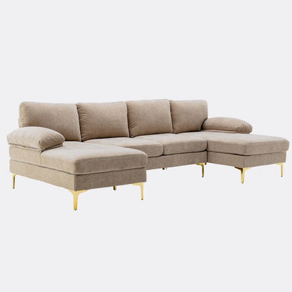 U-Shape Sectional Sofa: 110.6" Wide 3-Piece Upholstered Sectional with Chaise Longue(Camel Polyester)