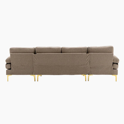 U-Shape Sectional Sofa: 110.6" Wide 3-Piece Upholstered Sectional with Chaise Longue(Camel Polyester)