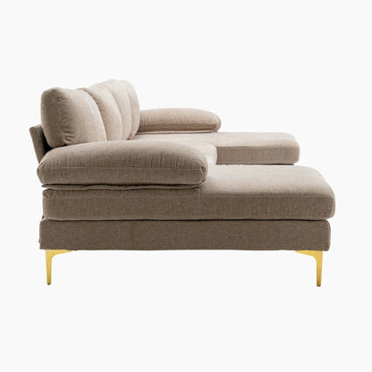 U-Shape Sectional Sofa: 110.6" Wide 3-Piece Upholstered Sectional with Chaise Longue(Camel Polyester)