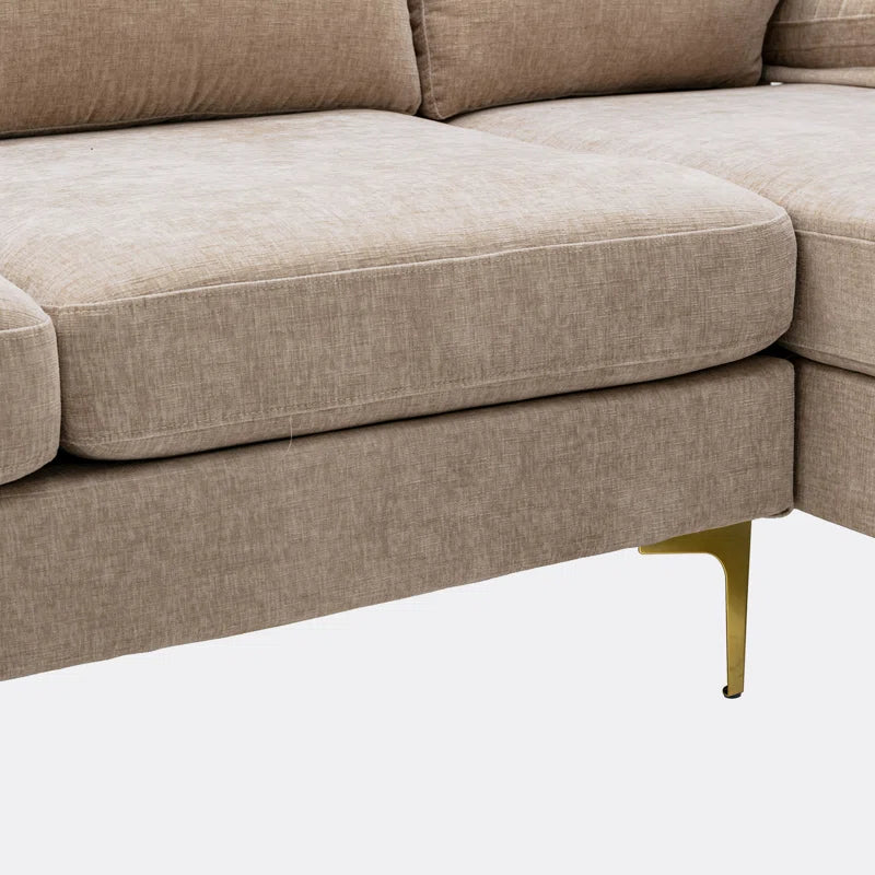 U-Shape Sectional Sofa: 110.6" Wide 3-Piece Upholstered Sectional with Chaise Longue(Camel Polyester)