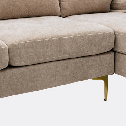 U-Shape Sectional Sofa: 110.6" Wide 3-Piece Upholstered Sectional with Chaise Longue(Camel Polyester)