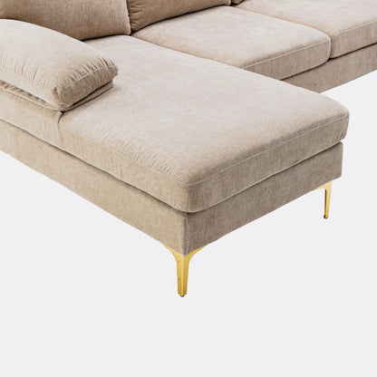 U-Shape Sectional Sofa: 110.6" Wide 3-Piece Upholstered Sectional with Chaise Longue(Camel Polyester)