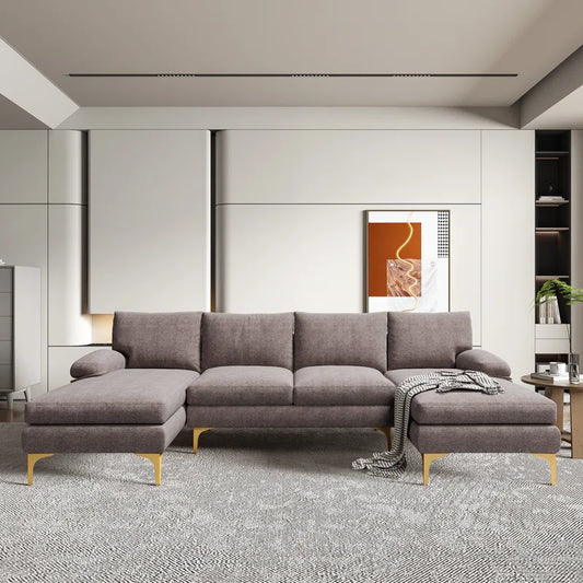 U-Shape Sectional Sofa: 110.6" Wide 3-Piece Upholstered Sectional with Chaise Longue(Gray Chenille)