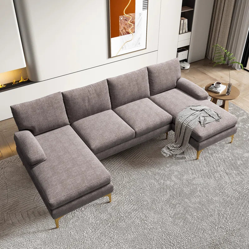 U-Shape Sectional Sofa: 110.6" Wide 3-Piece Upholstered Sectional with Chaise Longue(Gray Chenille)