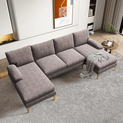 U-Shape Sectional Sofa: 110.6" Wide 3-Piece Upholstered Sectional with Chaise Longue(Gray Chenille)