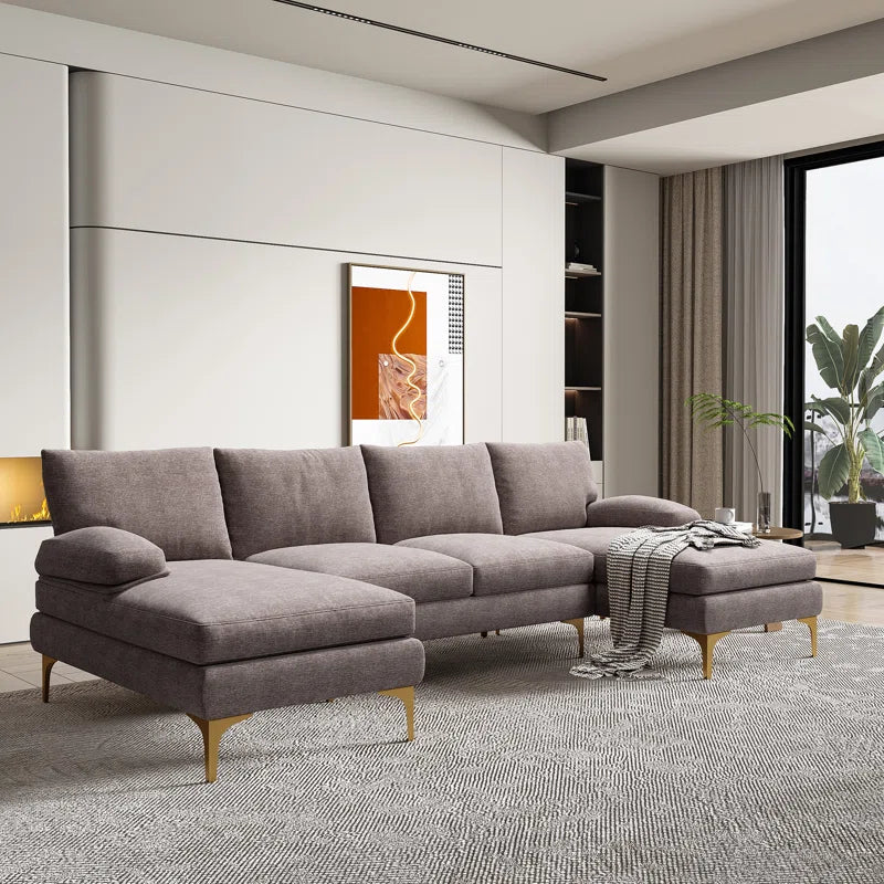 U-Shape Sectional Sofa: 110.6" Wide 3-Piece Upholstered Sectional with Chaise Longue(Gray Chenille)