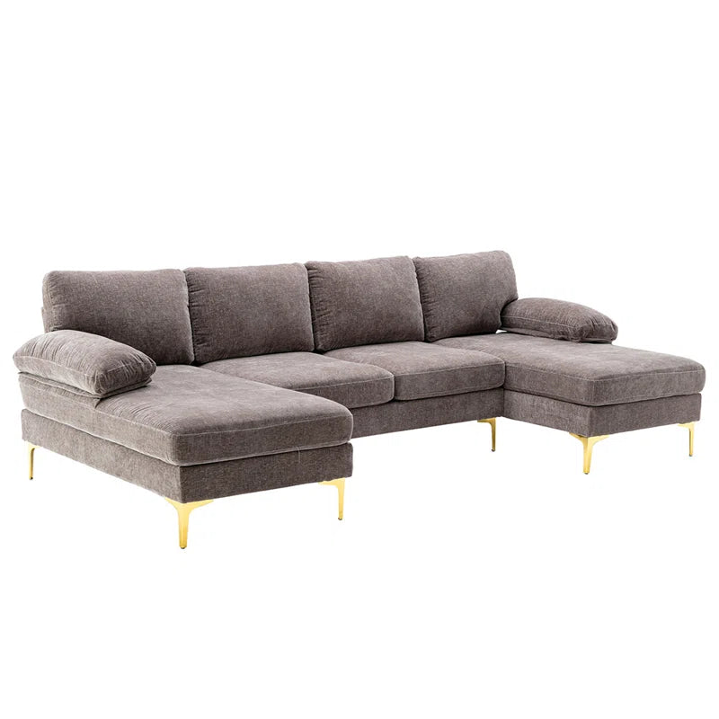 U-Shape Sectional Sofa: 110.6" Wide 3-Piece Upholstered Sectional with Chaise Longue(Gray Polyester Blend)