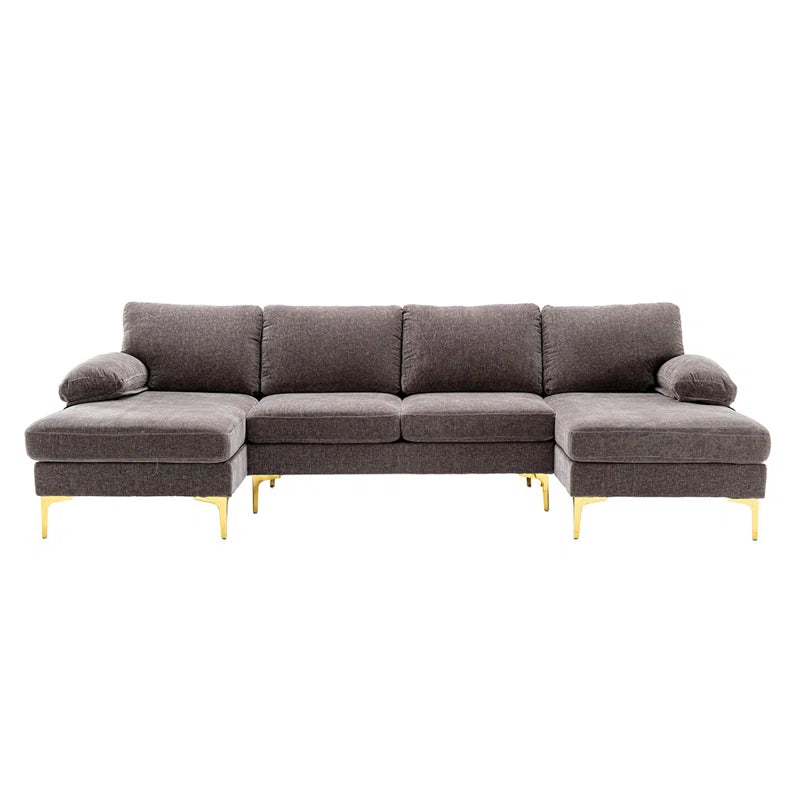 U-Shape Sectional Sofa: 110.6" Wide 3-Piece Upholstered Sectional with Chaise Longue(Gray Polyester Blend)