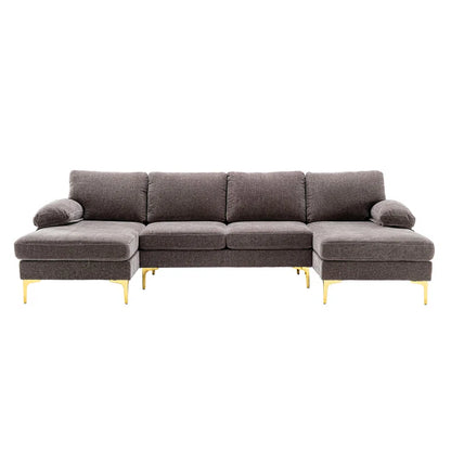 U-Shape Sectional Sofa: 110.6" Wide 3-Piece Upholstered Sectional with Chaise Longue(Gray Polyester Blend)