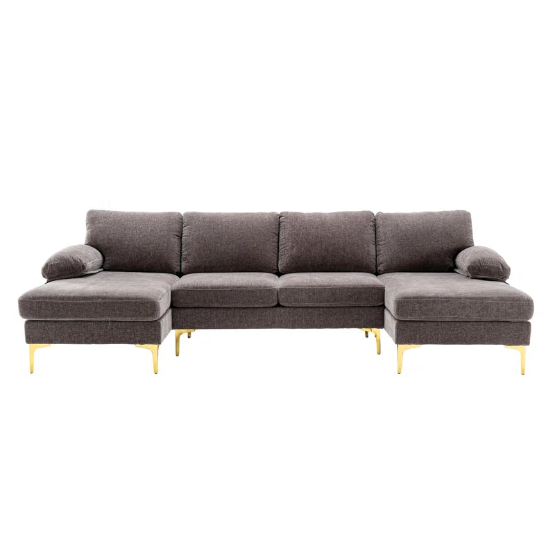 U-Shape Sectional Sofa: 110.6" Wide 3-Piece Upholstered Sectional with Chaise Longue(Gray Polyester Blend)