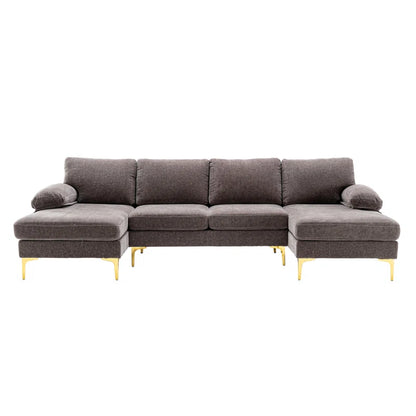 U-Shape Sectional Sofa: 110.6" Wide 3-Piece Upholstered Sectional with Chaise Longue(Gray Polyester Blend)