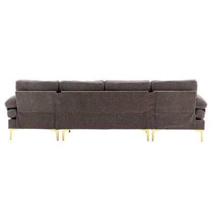 U-Shape Sectional Sofa: 110.6" Wide 3-Piece Upholstered Sectional with Chaise Longue(Gray Polyester Blend)
