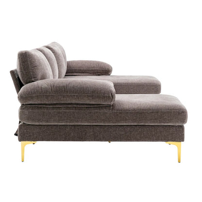 U-Shape Sectional Sofa: 110.6" Wide 3-Piece Upholstered Sectional with Chaise Longue(Gray Polyester Blend)