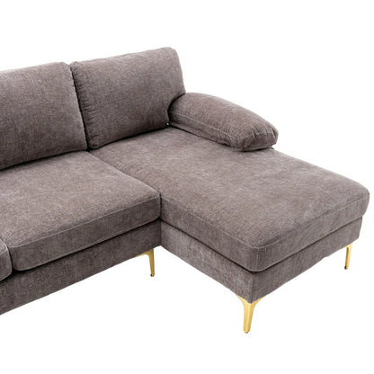 U-Shape Sectional Sofa: 110.6" Wide 3-Piece Upholstered Sectional with Chaise Longue(Gray Polyester Blend)