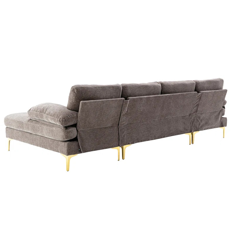 U-Shape Sectional Sofa: 110.6" Wide 3-Piece Upholstered Sectional with Chaise Longue(Gray Polyester Blend)