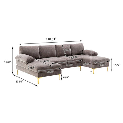 U-Shape Sectional Sofa: 110.6" Wide 3-Piece Upholstered Sectional with Chaise Longue(Gray Polyester Blend)
