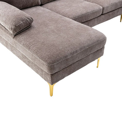 U-Shape Sectional Sofa: 110.6" Wide 3-Piece Upholstered Sectional with Chaise Longue(Gray Polyester Blend)