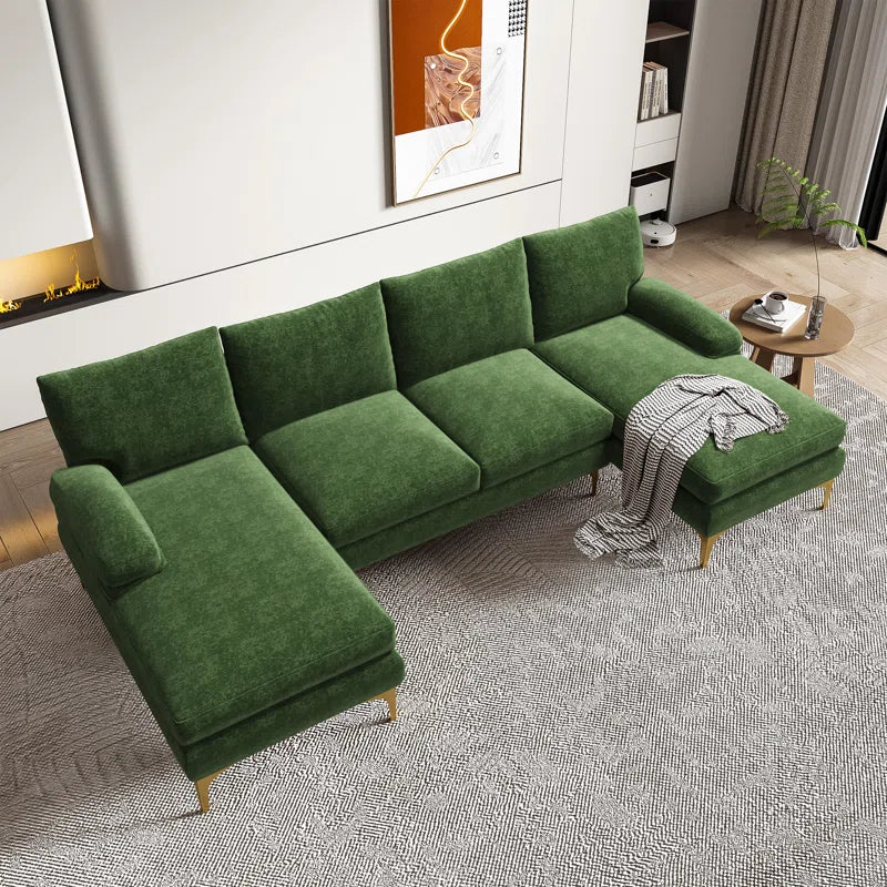 U-Shape Sectional Sofa: 110.6" Wide 3-Piece Upholstered Sectional with Chaise Longue(Green Chenille)
