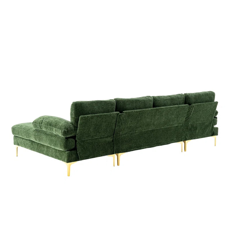 U-Shape Sectional Sofa: 110.6" Wide 3-Piece Upholstered Sectional with Chaise Longue(Green Polyester Blend)
