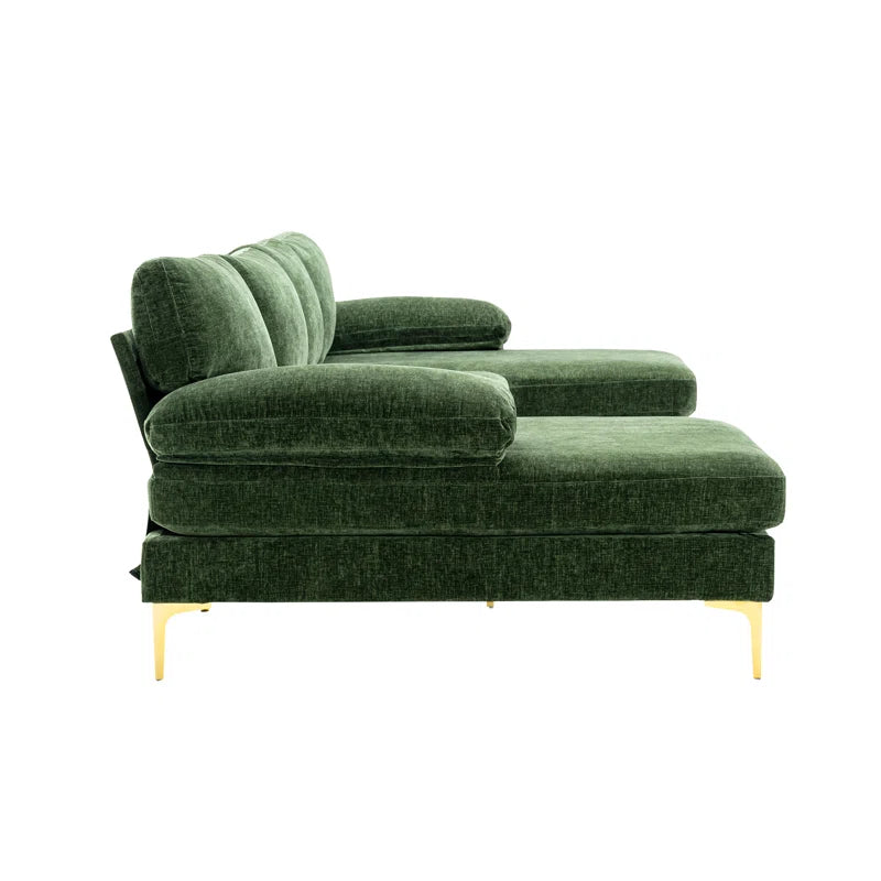 U-Shape Sectional Sofa: 110.6" Wide 3-Piece Upholstered Sectional with Chaise Longue(Green Polyester Blend)