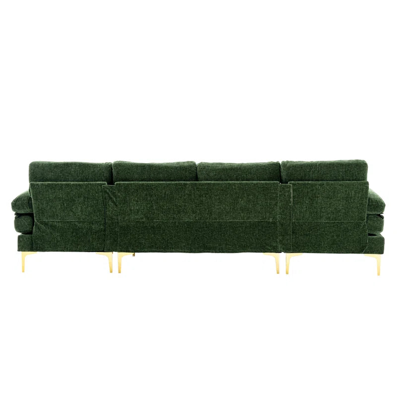 U-Shape Sectional Sofa: 110.6" Wide 3-Piece Upholstered Sectional with Chaise Longue(Green Polyester Blend)