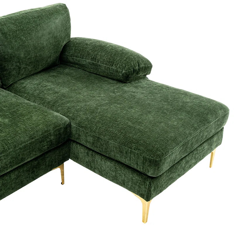 U-Shape Sectional Sofa: 110.6" Wide 3-Piece Upholstered Sectional with Chaise Longue(Green Polyester Blend)