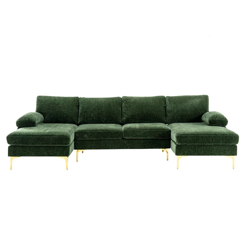 U-Shape Sectional Sofa: 110.6" Wide 3-Piece Upholstered Sectional with Chaise Longue(Green Polyester Blend)