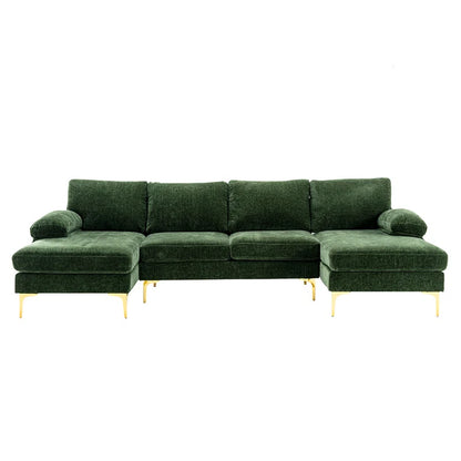 U-Shape Sectional Sofa: 110.6" Wide 3-Piece Upholstered Sectional with Chaise Longue(Green Polyester Blend)