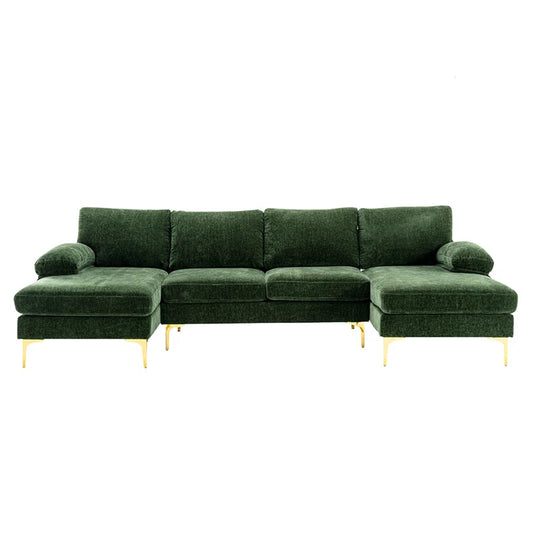 U-Shape Sectional Sofa: 110.6" Wide 3-Piece Upholstered Sectional with Chaise Longue(Green Polyester Blend)