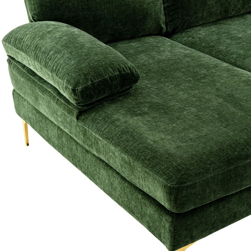 U-Shape Sectional Sofa: 110.6" Wide 3-Piece Upholstered Sectional with Chaise Longue(Green Polyester Blend)