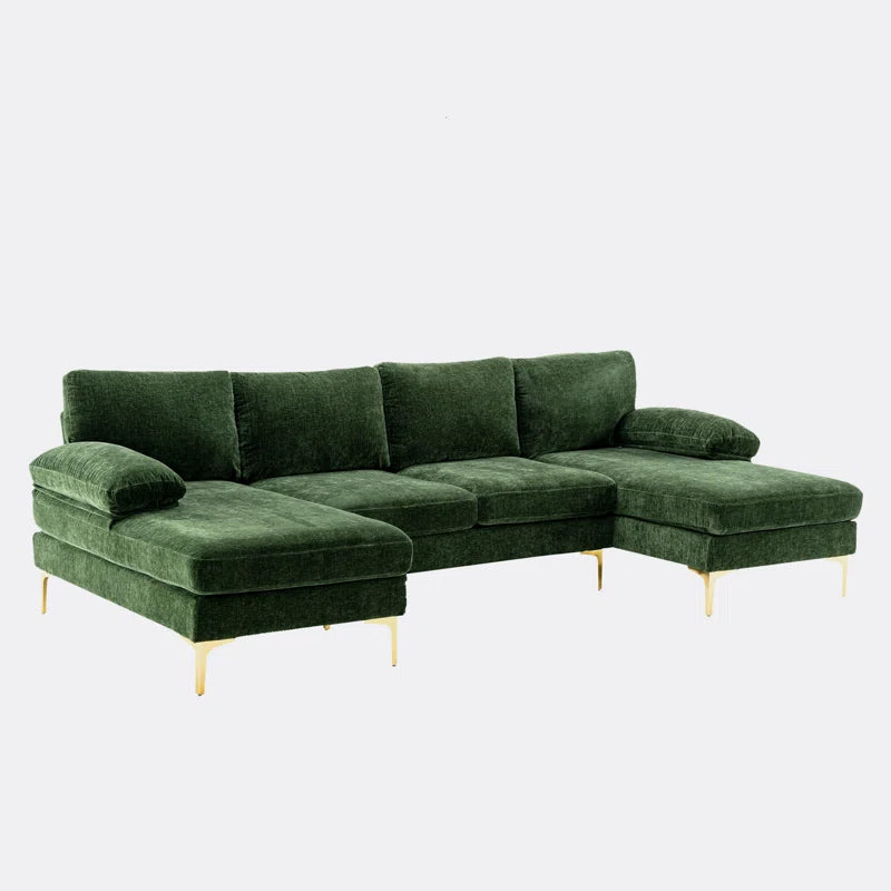 U-Shape Sectional Sofa: 110.6" Wide 3-Piece Upholstered Sectional with Chaise Longue(Green Polyester)