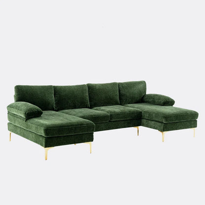 U-Shape Sectional Sofa: 110.6" Wide 3-Piece Upholstered Sectional with Chaise Longue(Green Polyester)