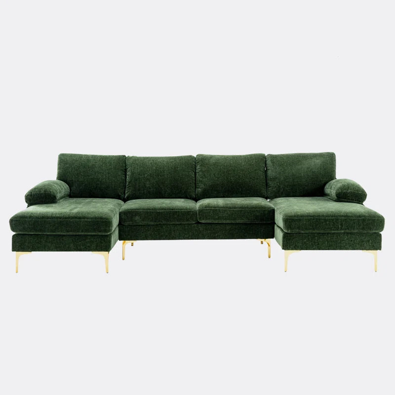 U-Shape Sectional Sofa: 110.6" Wide 3-Piece Upholstered Sectional with Chaise Longue(Green Polyester)