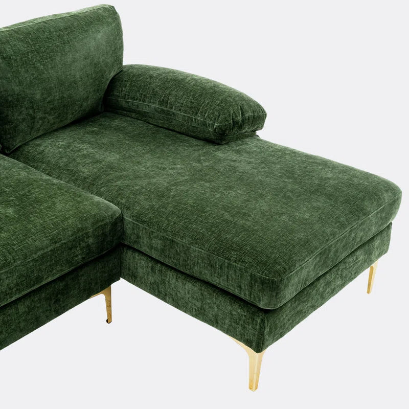U-Shape Sectional Sofa: 110.6" Wide 3-Piece Upholstered Sectional with Chaise Longue(Green Polyester)