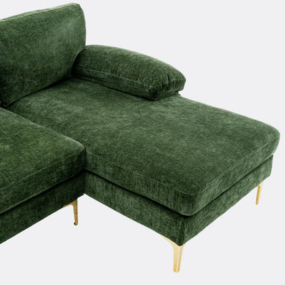 U-Shape Sectional Sofa: 110.6" Wide 3-Piece Upholstered Sectional with Chaise Longue(Green Polyester)