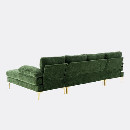 U-Shape Sectional Sofa: 110.6" Wide 3-Piece Upholstered Sectional with Chaise Longue(Green Polyester)