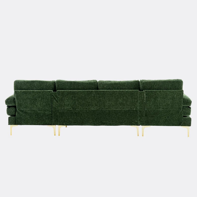 U-Shape Sectional Sofa: 110.6" Wide 3-Piece Upholstered Sectional with Chaise Longue(Green Polyester)