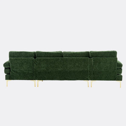 U-Shape Sectional Sofa: 110.6" Wide 3-Piece Upholstered Sectional with Chaise Longue(Green Polyester)