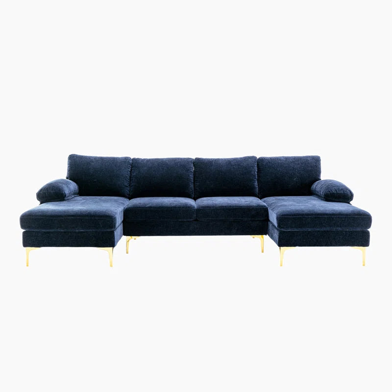 U-Shape Sectional Sofa: 110.6" Wide 3-Piece Upholstered Sectional with Chaise Longue(Navy Blue Polyester)