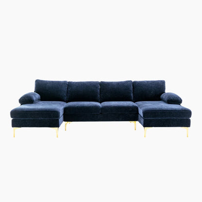 U-Shape Sectional Sofa: 110.6" Wide 3-Piece Upholstered Sectional with Chaise Longue(Navy Blue Polyester)