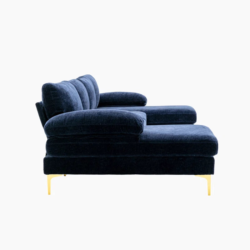 U-Shape Sectional Sofa: 110.6" Wide 3-Piece Upholstered Sectional with Chaise Longue(Navy Blue Polyester)