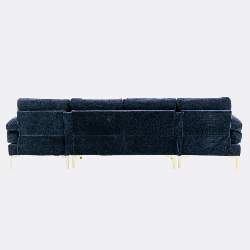 U-Shape Sectional Sofa: 110.6" Wide 3-Piece Upholstered Sectional with Chaise Longue(Navy Blue Polyester)
