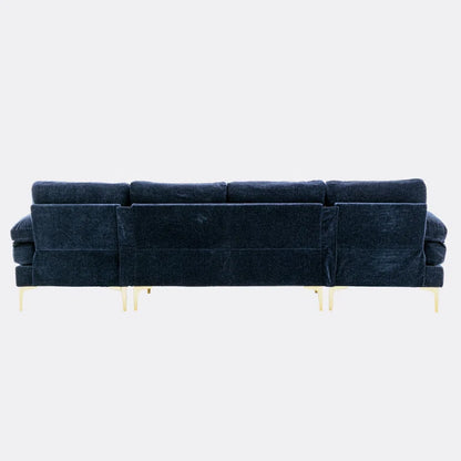 U-Shape Sectional Sofa: 110.6" Wide 3-Piece Upholstered Sectional with Chaise Longue(Navy Blue Polyester)